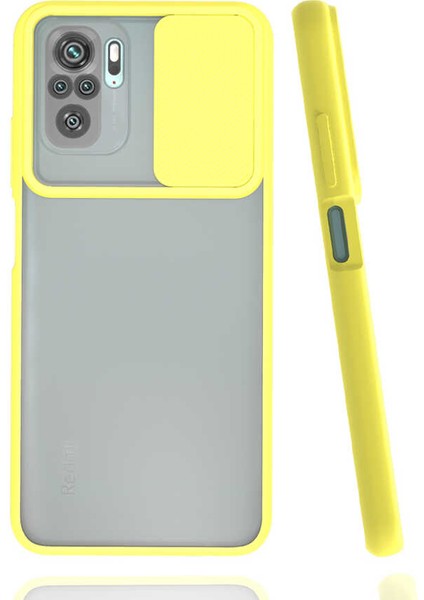 - Xiaomi Poco M5S - Kılıf Slayt Sürgülü Arkası Buzlu Lensi Kapak - Sarı - T24723