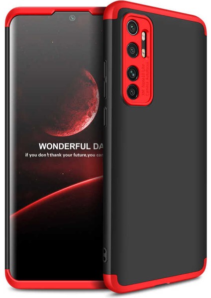 - Xiaomi Mi Note 10 Lite - Kılıf Parmak izi Yapmayan 3 Parça Ays Kapak - Siyah-Kırmızı - T14081