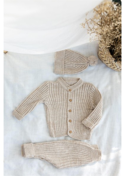 Triko Bereli Alt Üst Takım Bebek Set Kahverengi