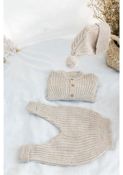 Triko Bereli Alt Üst Takım Bebek Set Kahverengi modelleri