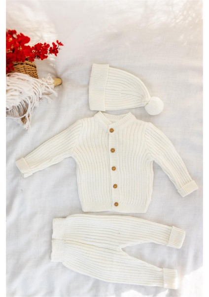 Triko Bereli Alt Üst Takım Bebek Set Ekru fırsatları
