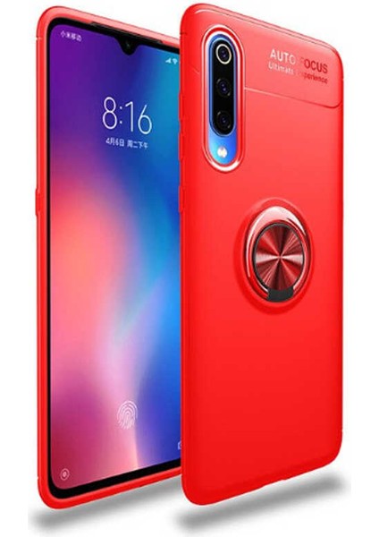 - Xiaomi Mi 9 Lite - Kılıf Yüzüklü Karbon Ravel Silikon Kapak - Kırmızı - T15048