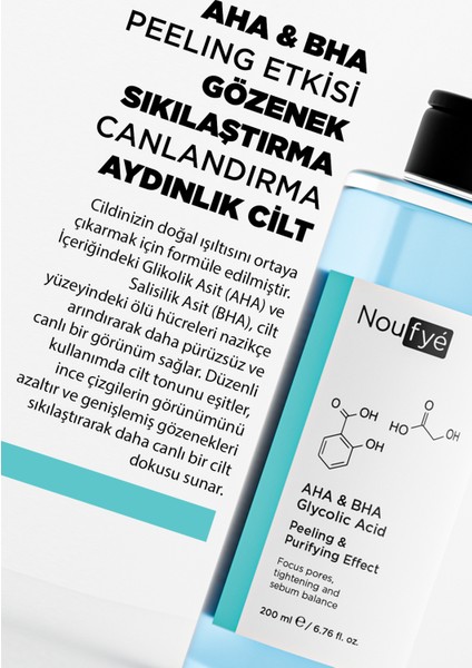 Nouyfe, Canlandırıcı ve Gözenek Sıkılaştırıcı Tüm Ciltler Için Aha & Bha Glikolik Asit Tonik 200 ml