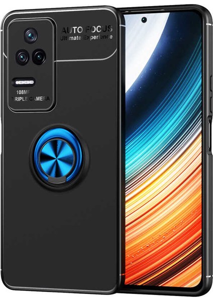 - Xiaomi Poco F4 - Kılıf Yüzüklü Karbon Ravel Silikon Kapak - Siyah-Mavi - T24928