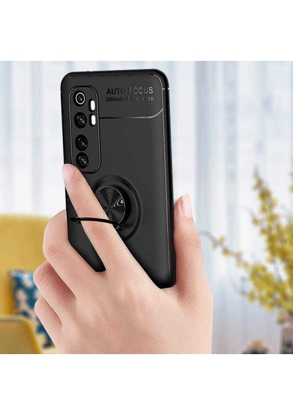 - Xiaomi Mi Note 10 Lite - Kılıf Yüzüklü Karbon Ravel Silikon Kapak - Siyah-Mavi - T13713 fırsatları