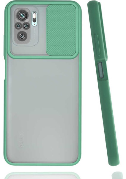 - Xiaomi Poco M5S - Kılıf Slayt Sürgülü Arkası Buzlu Lensi Kapak - Koyu Yeşil - T24723
