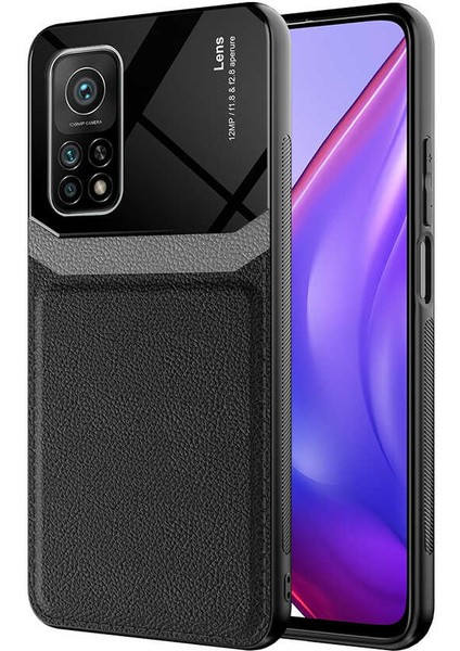 - Xiaomi Mi 10T 5g - Kılıf ​deri Görünümlü Parlak Mika Tasarımlı Emiks Kapak