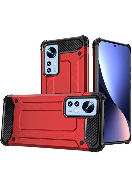 - Xiaomi Mi 12 - Kılıf Çift Katman Zırh Tank Crash Military Kapak - Kırmızı - T21903
