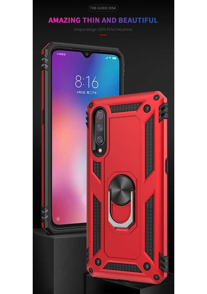 - Xiaomi Mi 9 - Kılıf Yüzüklü Çift Katman Zırh Tank Vega Kapak