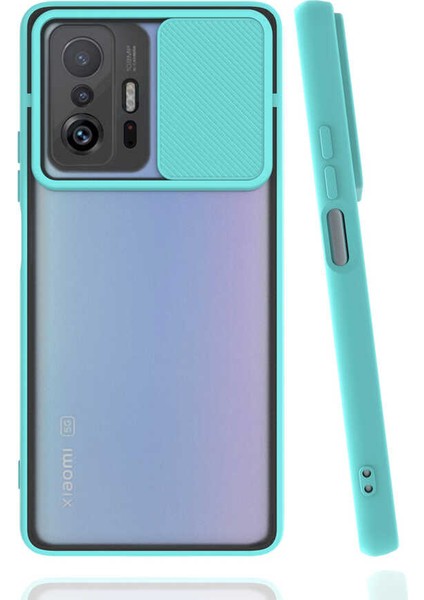 - Xiaomi Mi 11T Pro 5G - Kılıf Slayt Sürgülü Arkası Buzlu Lensi Kapak - Turkuaz - T19686