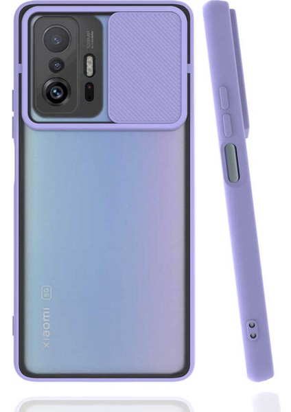 - Xiaomi Mi 11T 5G - Kılıf Slayt Sürgülü Arkası Buzlu Lensi Kapak - Lila - T19685