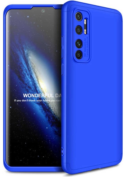 - Xiaomi Mi Note 10 Lite - Kılıf Parmak izi Yapmayan 3 Parça Ays Kapak - Mavi - T14081