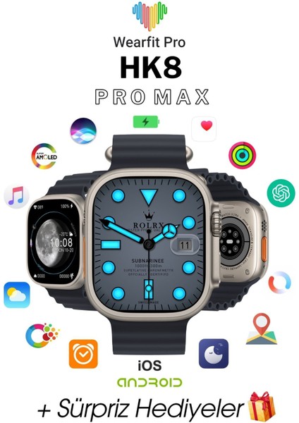 Hk8 Pro Max Akıllı Saat 49MM Amoled Ekran Akıllı Kol Saati