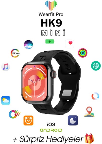 Hk9 Mini Akıllı Saat Yuvarlak Model 42MM Amoled Ekran Akıllı Kol Saati