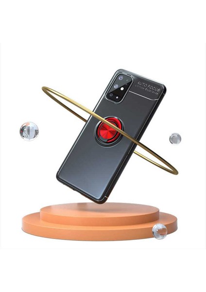 - Samsung Galaxy S20 Plus - Kılıf Yüzüklü Karbon Ravel Silikon Kapak - Siyah-Kırmızı