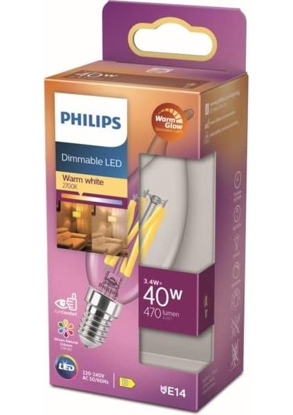 Lighting 871951432437400 LED Eek D (A - G) E14 Mum Şeklinde 3.4W = 40W Sıcak Beyaz (Ø x U) 35MM