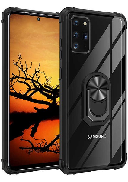 - Samsung Galaxy Note 20 - Kılıf Yüzüklü Arkası Şeffaf Koruyucu Mola Kapak - Siyah - T14379