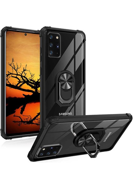- Samsung Galaxy Note 20 - Kılıf Yüzüklü Arkası Şeffaf Koruyucu Mola Kapak - Siyah