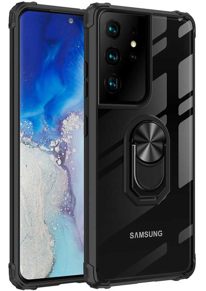 - Samsung Galaxy S21 Ultra - Kılıf Yüzüklü Arkası Şeffaf Koruyucu Mola Kapak - Kırmızı - T16078 fiyatları