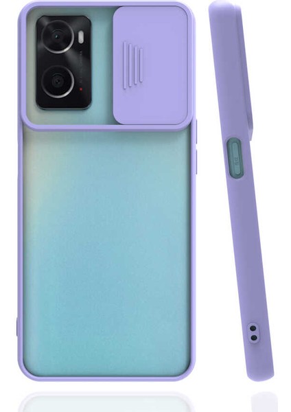 - Oppo A36 - Kılıf Slayt Sürgülü Arkası Buzlu Lensi Kapak - Lila - T22991