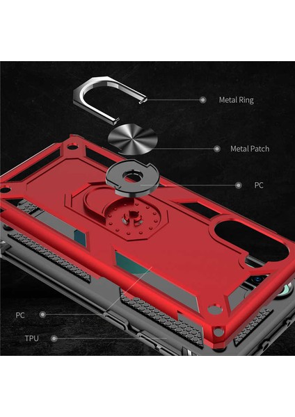 - Samsung Galaxy Note 10 - Kılıf Yüzüklü Zırh Tank Vega Kapak - Kırmızı - T9716 modelleri