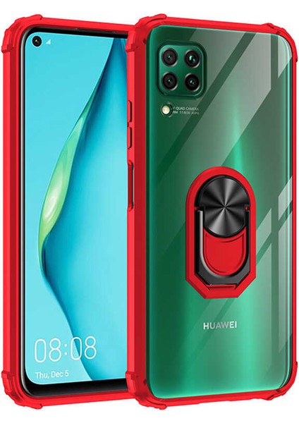 - Huawei P40 Lite - Kılıf Yüzüklü Arkası Şeffaf Koruyucu Mola Kapak - Lacivert