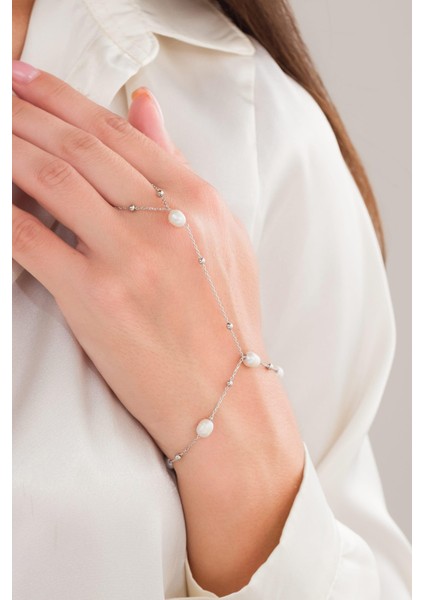 Gümüş Inci ve Küçük Toplu Pearl Şahmeran El Zinciri Bileklik fiyatları