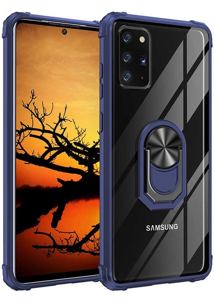 - Samsung Galaxy Note 20 - Kılıf Yüzüklü Arkası Şeffaf Koruyucu Mola Kapak - Lacivert - T14379