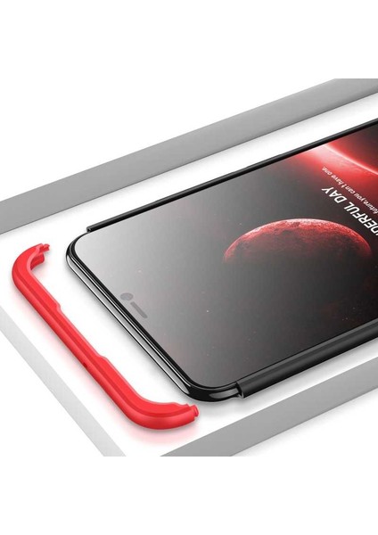 - Huawei Y7 Prime 2019 - Kılıf Parmak izi Yapmayan 3 Parça Ays Kapak - Siyah-Kırmızı - T10295 modelleri