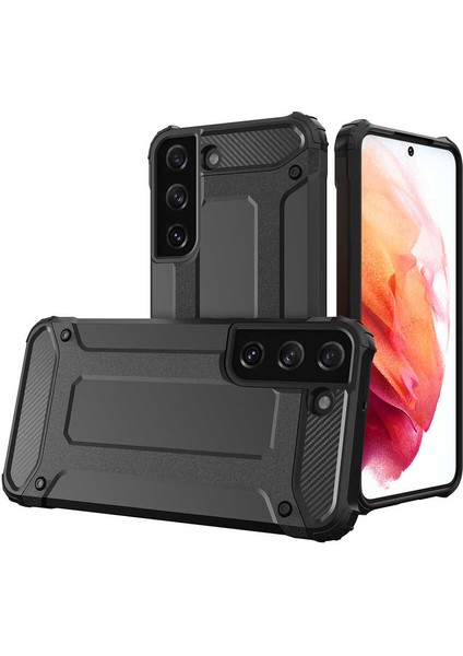 - Samsung Galaxy S22 - Kılıf Çift Katman Zırh Tank Crash Military Kapak - Siyah - T20114