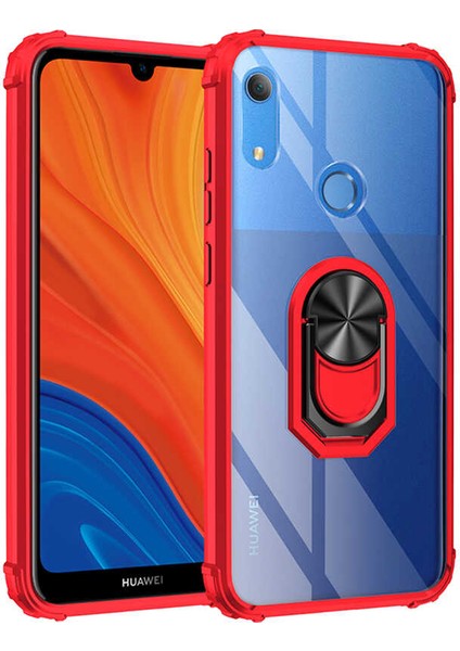 - Huawei Y6S 2019 - Kılıf Yüzüklü Arkası Şeffaf Koruyucu Mola Kapak - Kırmızı - T13287