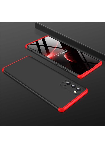 - Samsung Galaxy Note 20 - Kılıf Parmak izi Yapmayan 3 Parça Ays Kapak - Siyah-Kırmızı - T15098