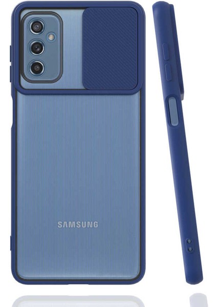 - Samsung Galaxy M52 - Kılıf Slayt Sürgülü Arkası Buzlu Lensi Kapak - Lacivert - T19681