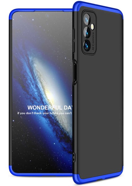 - Samsung Galaxy M52 - Kılıf Parmak izi Yapmayan 3 Parça Ays Kapak - Siyah-Mavi - T19678