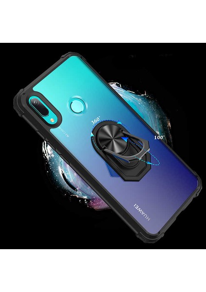 - Huawei Y6 2019 - Kılıf Yüzüklü Arkası Şeffaf Koruyucu Mola Kapak - Kırmızı