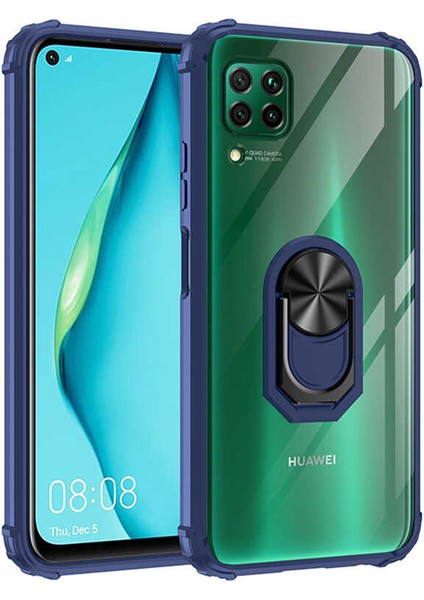 - Huawei P40 Lite - Kılıf Yüzüklü Arkası Şeffaf Koruyucu Mola Kapak - Lacivert - T13732