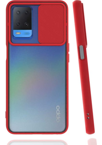 - Oppo A54 4G - Kılıf Slayt Sürgülü Arkası Buzlu Lensi Kapak - Kırmızı - T18092