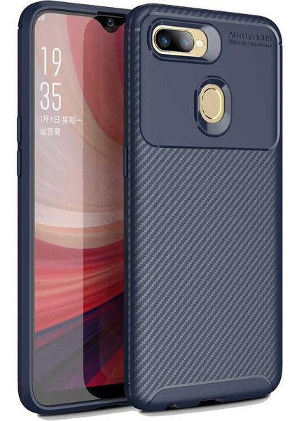 - Oppo A7X - Kılıf Auto Focus Karbon Negro Silikon Kapak - Kahverengi