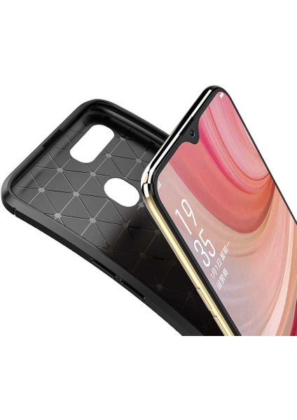 - Oppo A7X - Kılıf Auto Focus Karbon Negro Silikon Kapak - Kahverengi