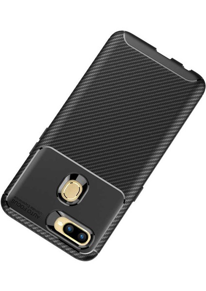 - Oppo A7X - Kılıf Auto Focus Karbon Negro Silikon Kapak - Kahverengi