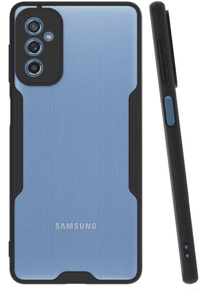 - Samsung Galaxy M52 - Kılıf Kenarı Renkli Arkası Şeffaf Parfe Kapak - Siyah - T20479