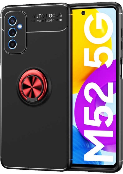 - Samsung Galaxy M52 - Kılıf Yüzüklü Karbon Ravel Silikon Kapak - Siyah-Kırmızı - T19708