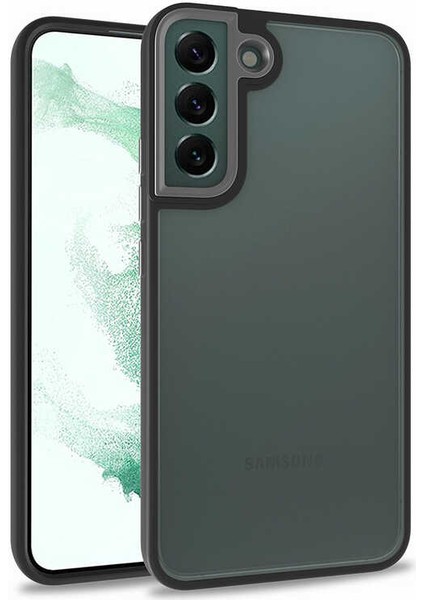 - Samsung Galaxy S22 - Kılıf Arkası Şeffaf Kamera Çevresi Parlak Zıt Renkli Flora Kapak - Siyah - T22866