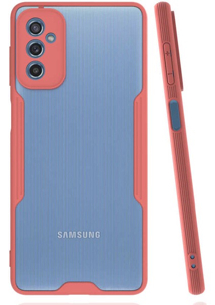 - Samsung Galaxy M52 - Kılıf Kenarı Renkli Arkası Şeffaf Parfe Kapak - Pembe - T20479
