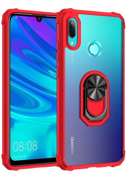 - Huawei Y6 2019 - Kılıf Yüzüklü Arkası Şeffaf Koruyucu Mola Kapak - Kırmızı - T15047