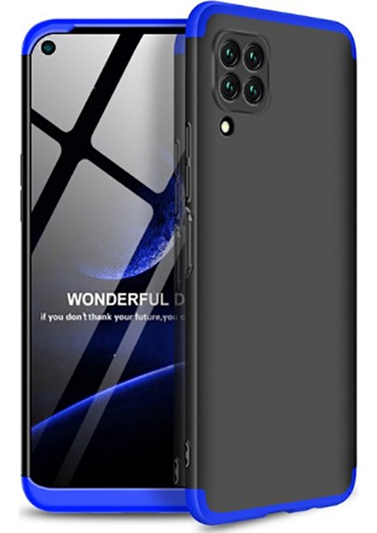 - Huawei P40 Lite - Kılıf Parmak izi Yapmayan 3 Parça Ays Kapak - Siyah-Mavi - T13782