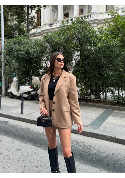 Sütlü Kahve Oversize Süet Blazer Ceket