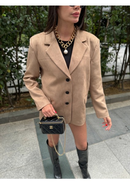 Sütlü Kahve Oversize Süet Blazer Ceket