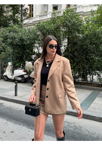 Sütlü Kahve Oversize Süet Blazer Ceket