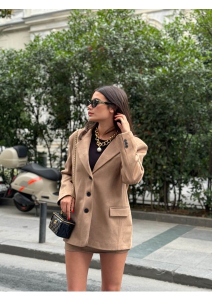 Sütlü Kahve Oversize Süet Blazer Ceket